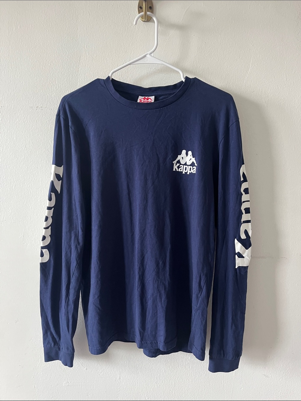 Kappa Navy Long Sleeve Tee with White Logo and Sleeve Script